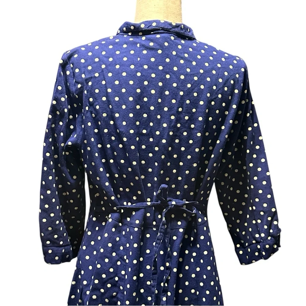 April Cornell Blue White Polka Dot Midi Dress Tie Waist 100% Cotton Large India - Picture 6 of 13